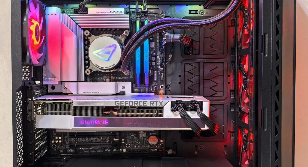 Mid-range gaming PC setup with CPU, GPU, and RAM