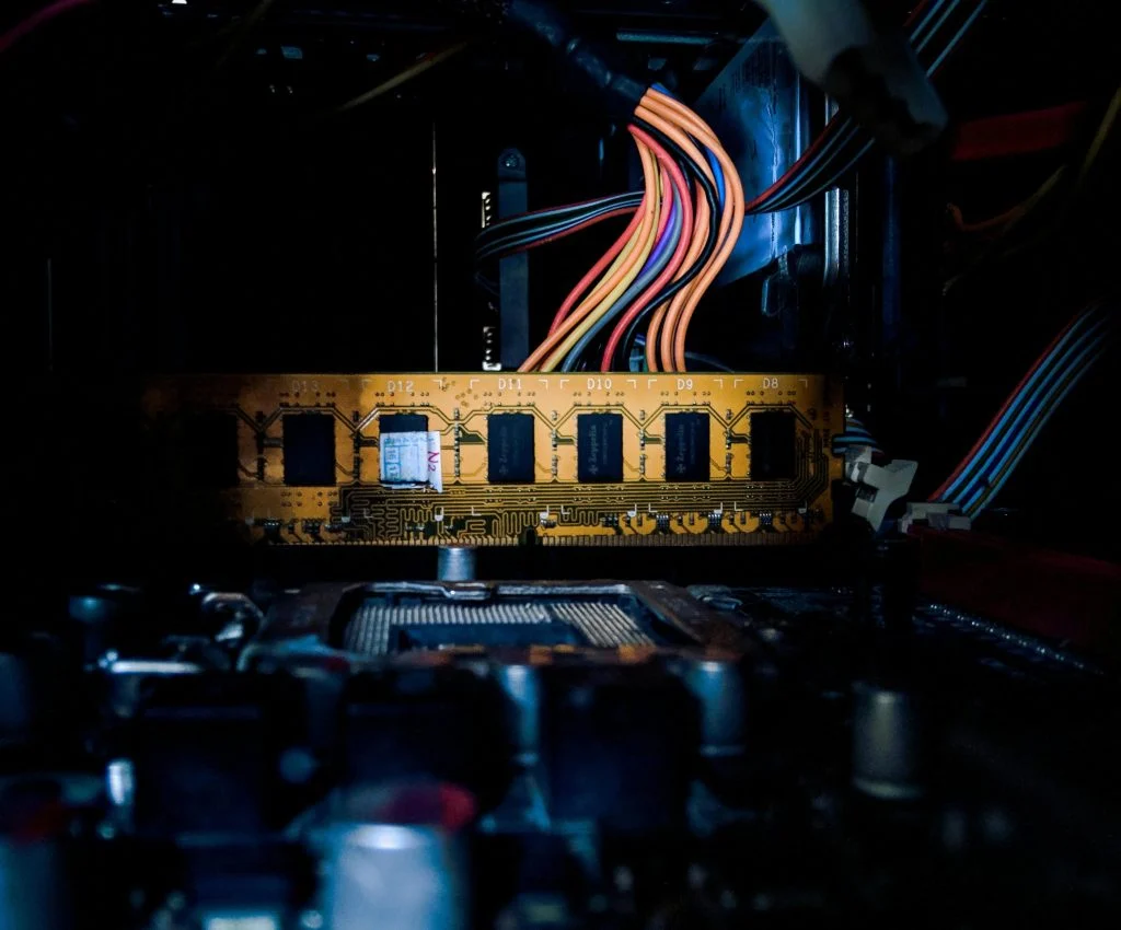 PC case interior with various components