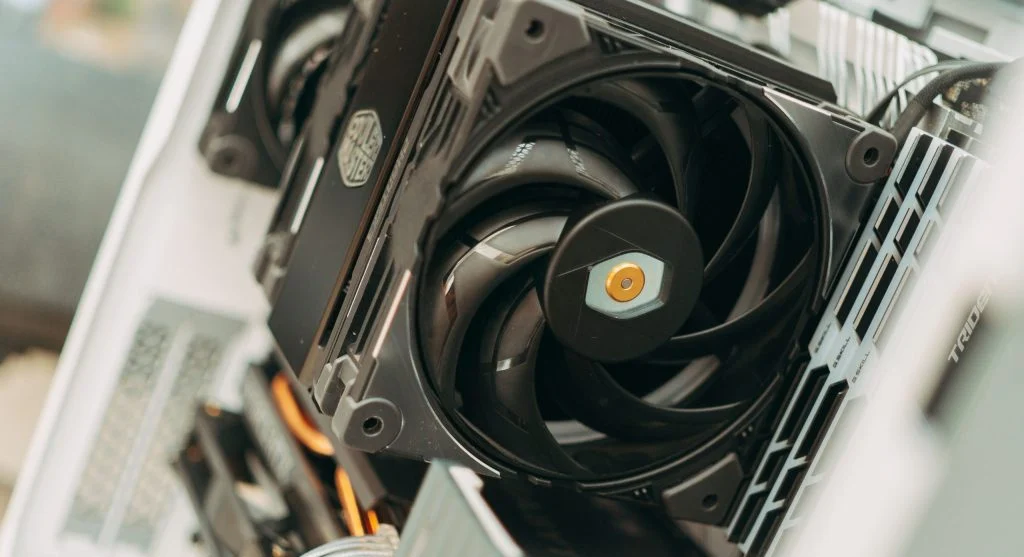 Computer cooling fans actively reducing overheating