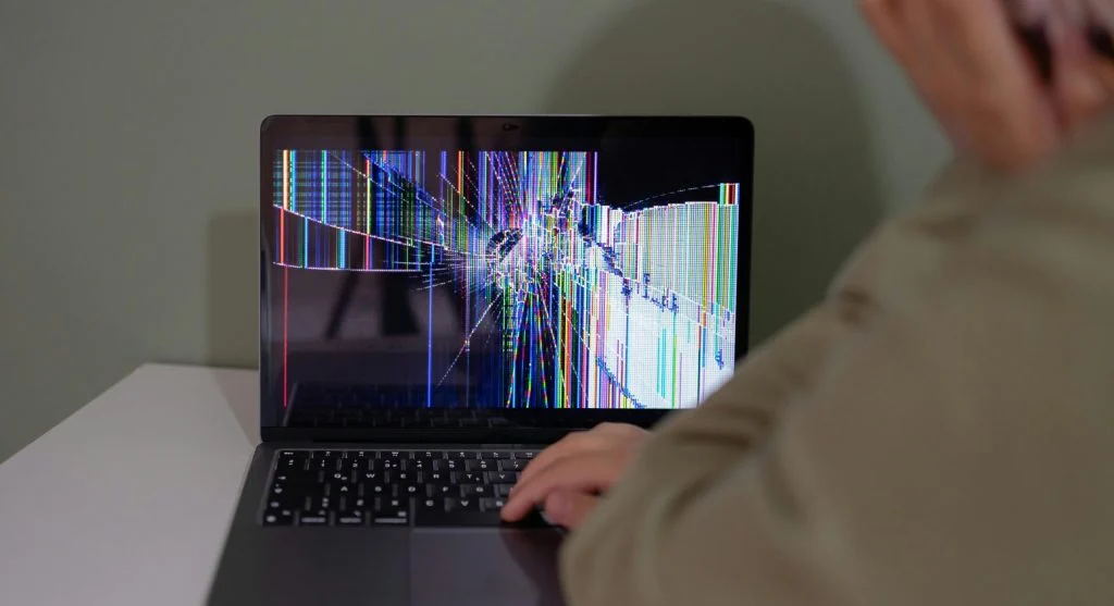 computer screen frozen with error message