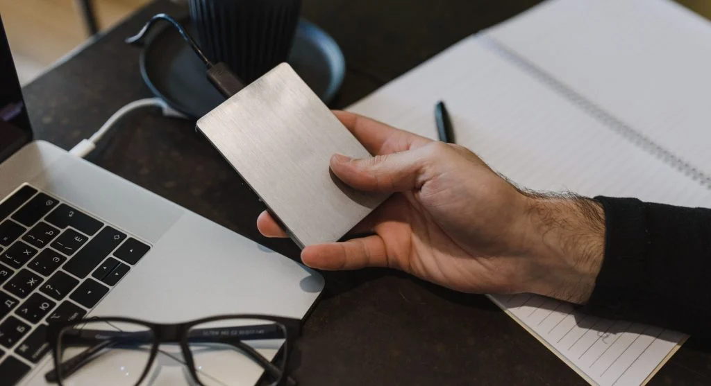 External hard drive plugged into a laptop